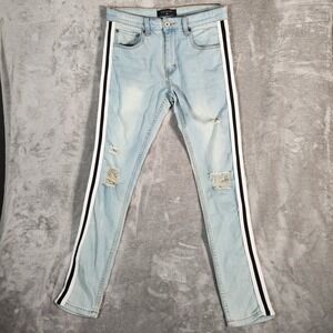 Serenedal Men's Light Wash Distressed Skinny Jeans‎ with Side Stripe 32X34